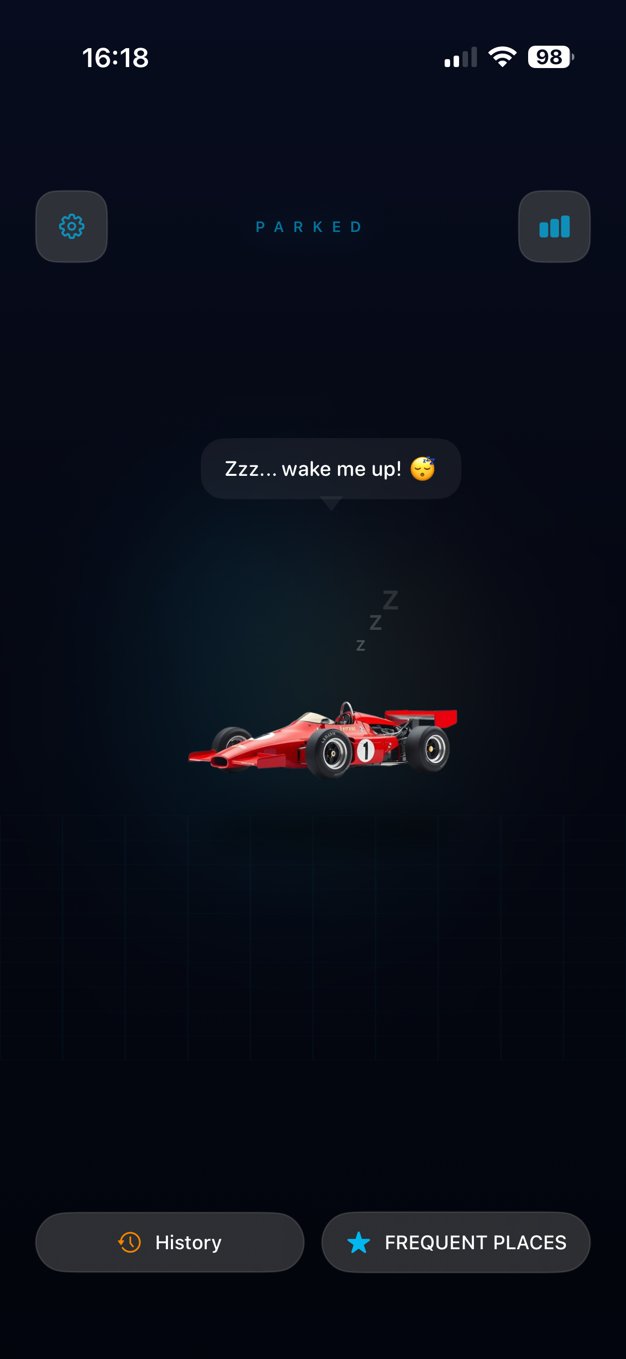Home screen with F1 car