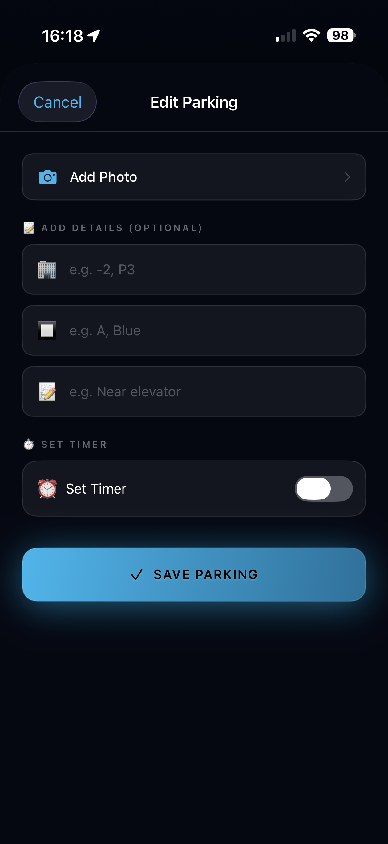 Edit parking details